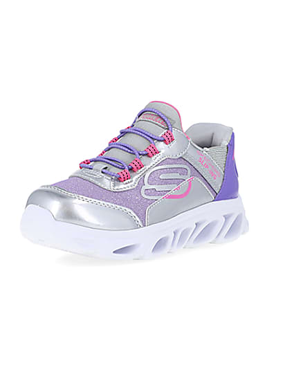 360 degree animation of product Girls Purple Skechers Flexible Heel Trainers frame-0