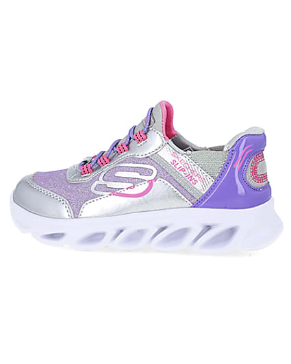 360 degree animation of product Girls Purple Skechers Flexible Heel Trainers frame-4