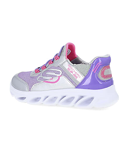 360 degree animation of product Girls Purple Skechers Flexible Heel Trainers frame-5
