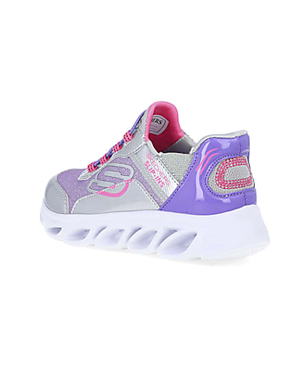 360 degree animation of product Girls Purple Skechers Flexible Heel Trainers frame-6