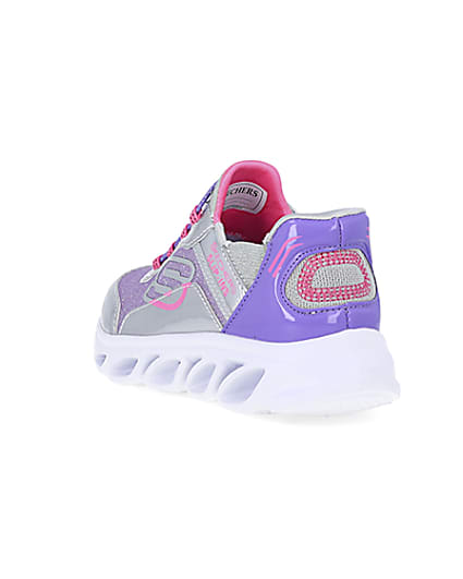 360 degree animation of product Girls Purple Skechers Flexible Heel Trainers frame-7