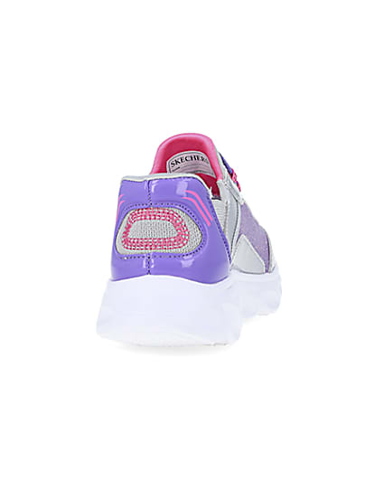 360 degree animation of product Girls Purple Skechers Flexible Heel Trainers frame-10