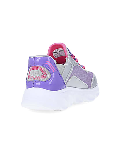 360 degree animation of product Girls Purple Skechers Flexible Heel Trainers frame-11