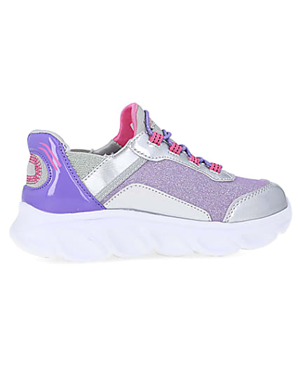 360 degree animation of product Girls Purple Skechers Flexible Heel Trainers frame-14