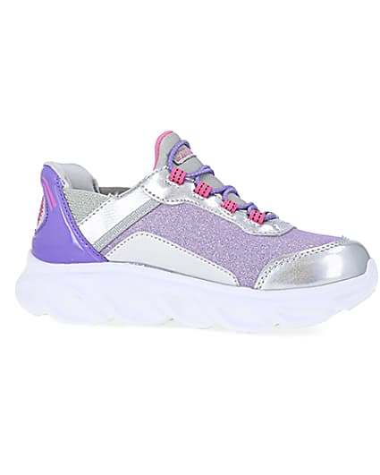 360 degree animation of product Girls Purple Skechers Flexible Heel Trainers frame-16