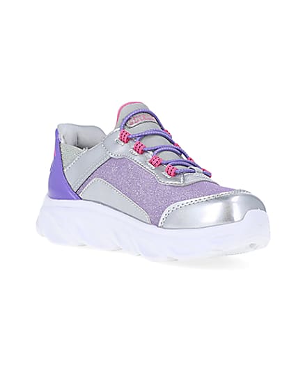 360 degree animation of product Girls Purple Skechers Flexible Heel Trainers frame-18