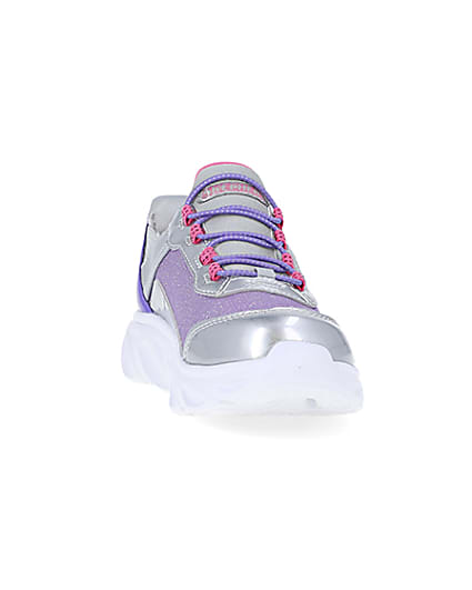 360 degree animation of product Girls Purple Skechers Flexible Heel Trainers frame-20