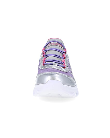 360 degree animation of product Girls Purple Skechers Flexible Heel Trainers frame-21
