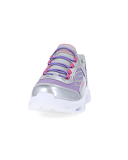 360 degree animation of product Girls Purple Skechers Flexible Heel Trainers frame-22