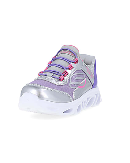 360 degree animation of product Girls Purple Skechers Flexible Heel Trainers frame-23