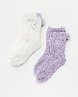 Girls Purple Sparkle Cosy Socks 2 pack