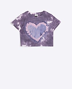 Girls purple tie dye heart t-shirt