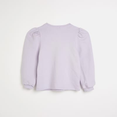 Girls purple 'Unique' puff sleeve sweatshirt