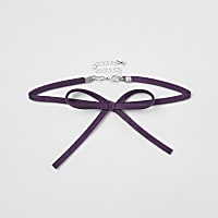 Girls purple velvet bow choker