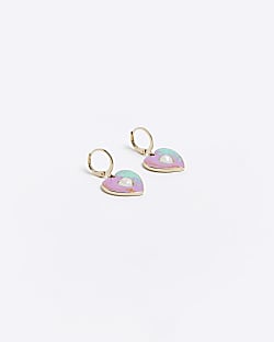 Girls rainbow heart hoop earrings