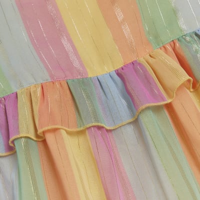 Girls rainbow stripe sheer tiered beach dress | River Island