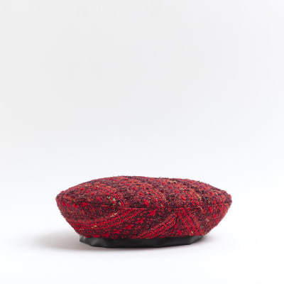 Girls Red Boucle Chain Beret hat