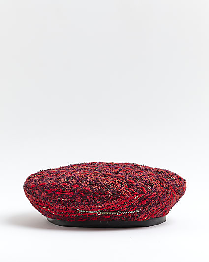 Girls Red Boucle Chain Beret
