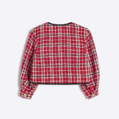River island red check coat clearance