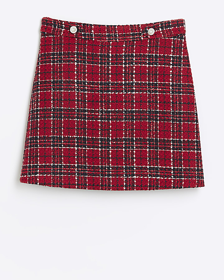 Girls red boucle check skirt | River Island