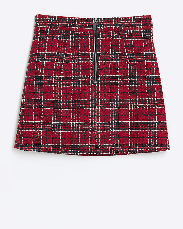 Girls red boucle check skirt | River Island