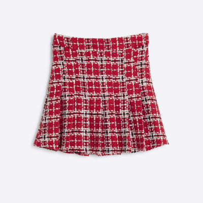 Red tartan skirt river island top