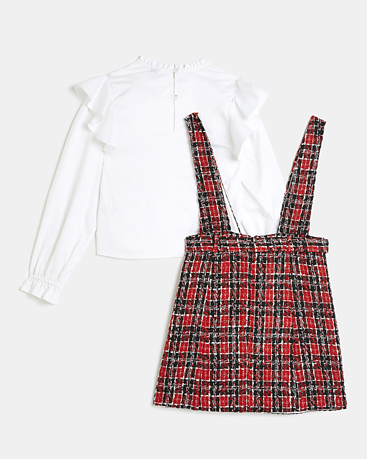 Girls Red Check Boucle 2 in 1 Pinafore Dress