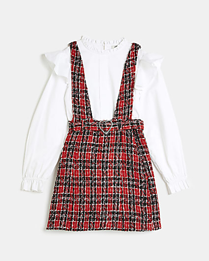 Girls Red Check Boucle 2 in 1 Pinafore Dress