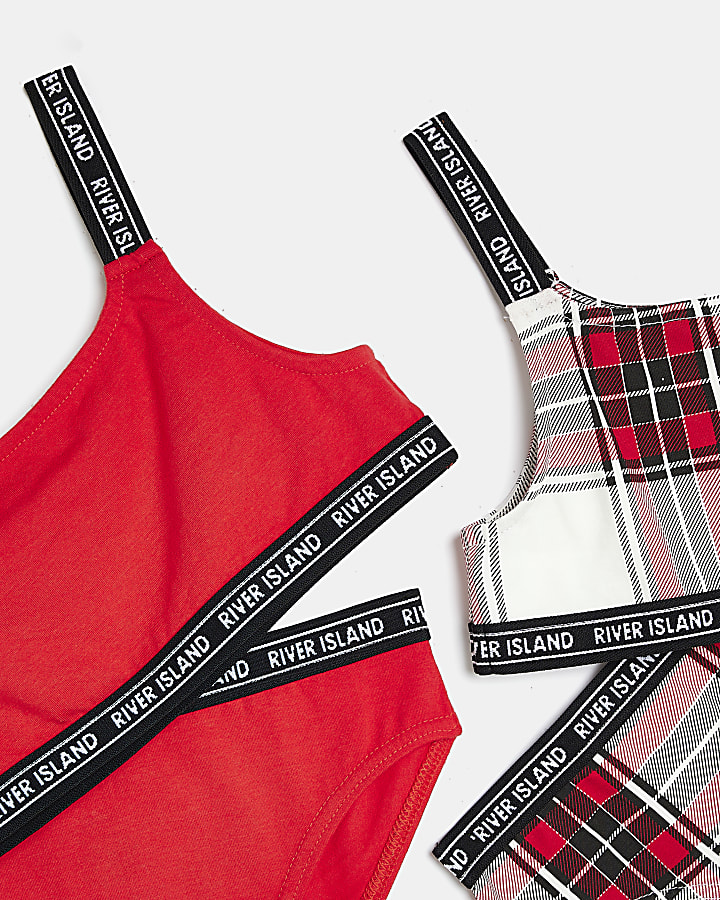 Girls Red Check Crop and Brief 2 pack