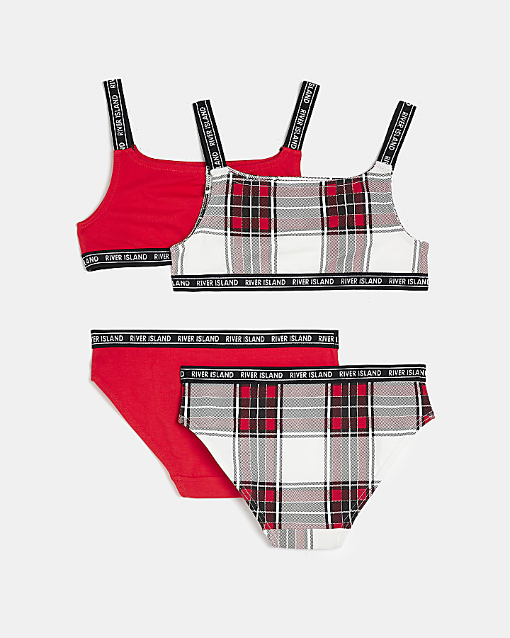 Girls Red Check Crop and Brief 2 pack