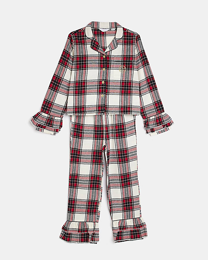 Girls Red Check Family Ruffle Pyjamas
