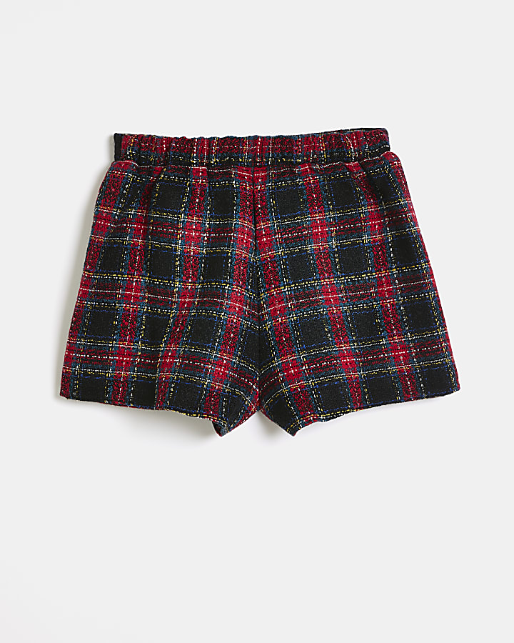 Girls Red Check Wrap Boucle Skort