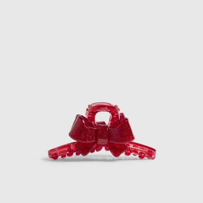 Girls Red Christmas Bow Claw Hair Clip