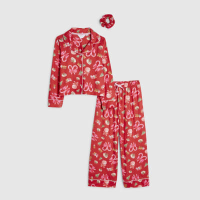 Girls Red Christmas Pyjamas Set