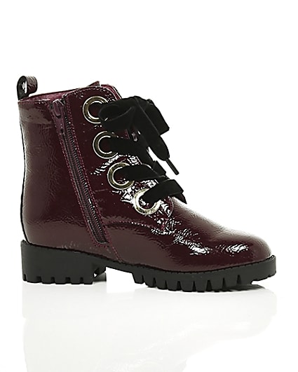 360 degree animation of product Girls red chunky eyelet boots frame-9