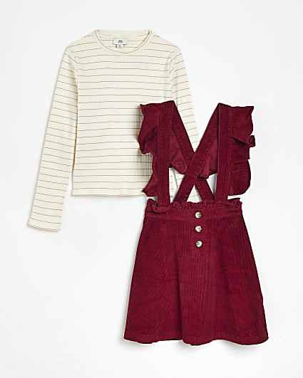 Girls Red Cord Pinafore and Top Outfit