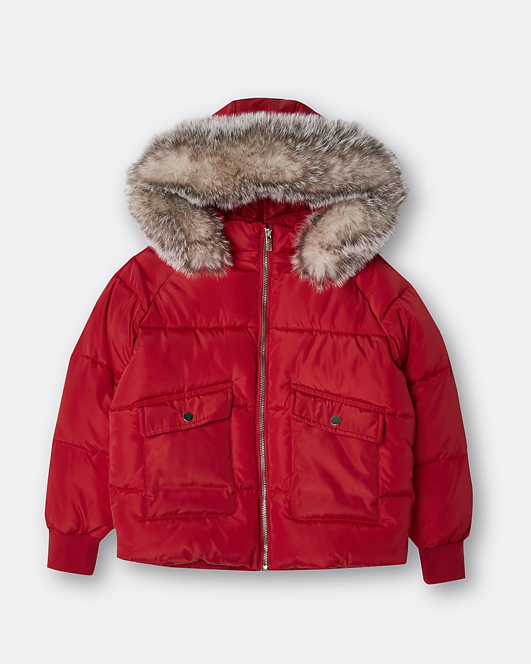 Girls red faux fur hood puffer coat