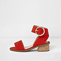 Girls red flared heel sandals