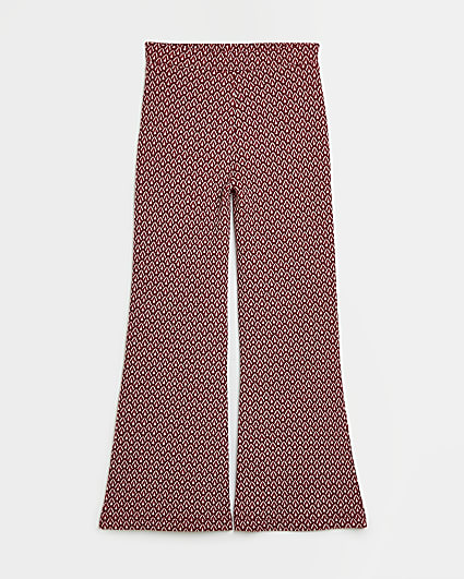 Girls red geometric print flared trousers