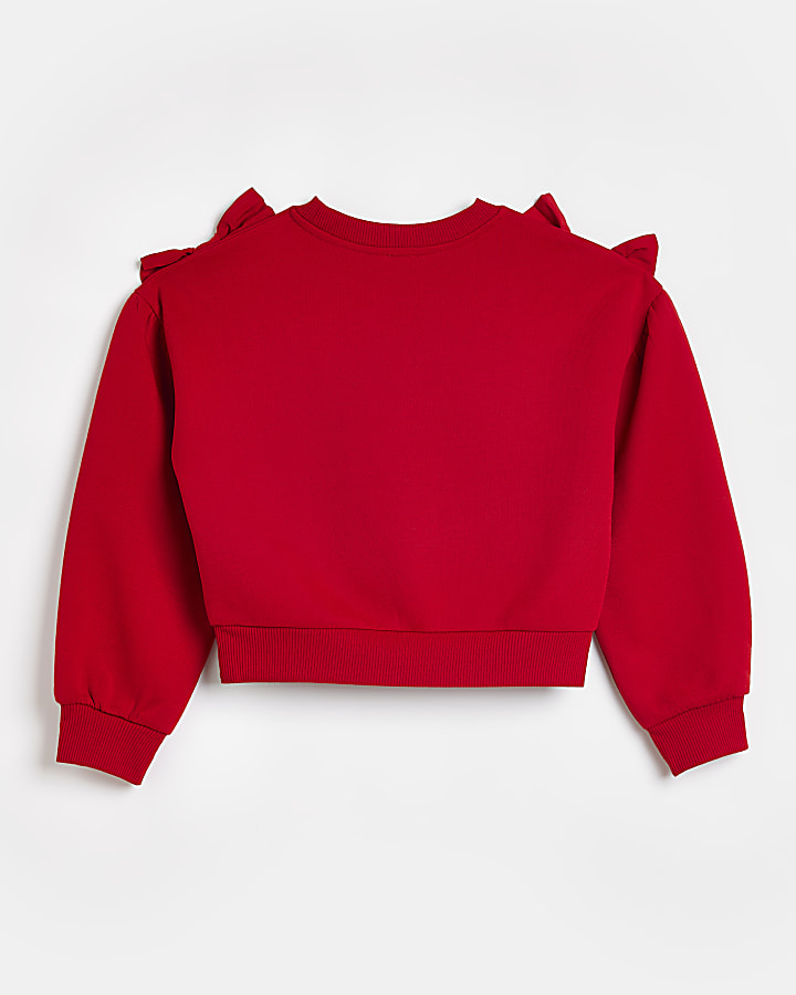 Girls Red graphic Bow Shoulder Sweatshirt