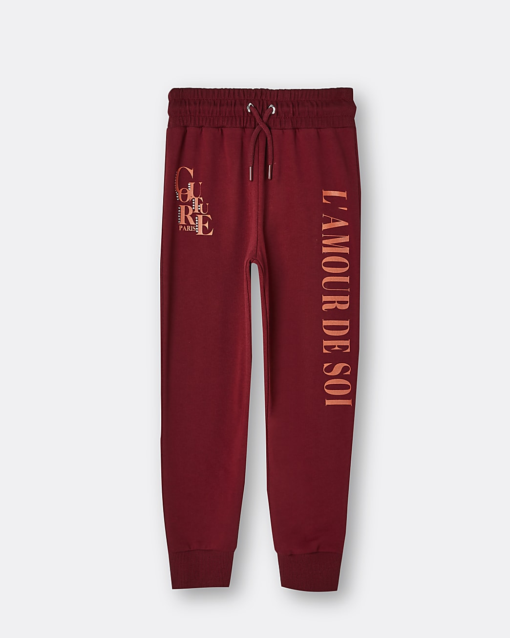 Girls red graphic embellished joggers