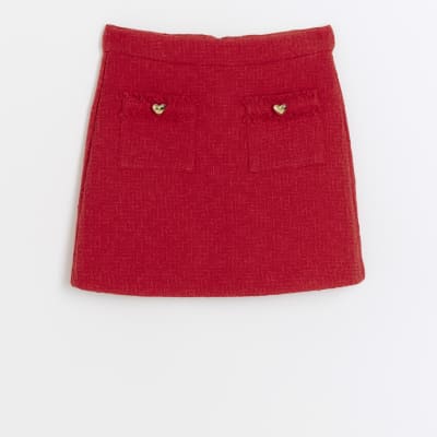 Girls red heart boucle skirt | River Island