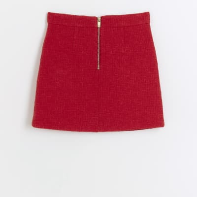 Girls red heart boucle skirt | River Island