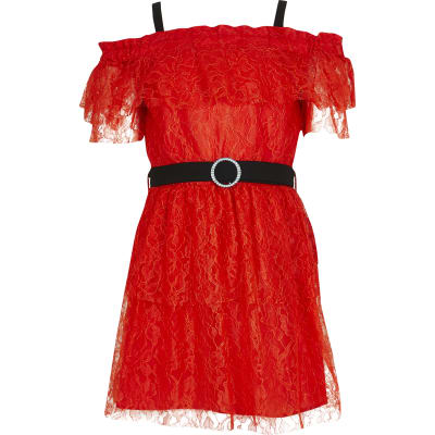 river island red bardot dress