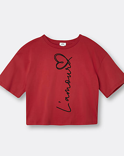 Girls red L''amour' print t-shirt