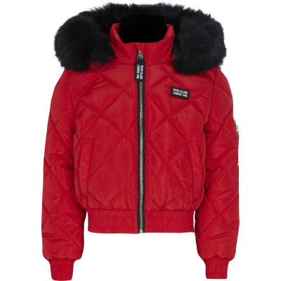 red padded bomber jacket