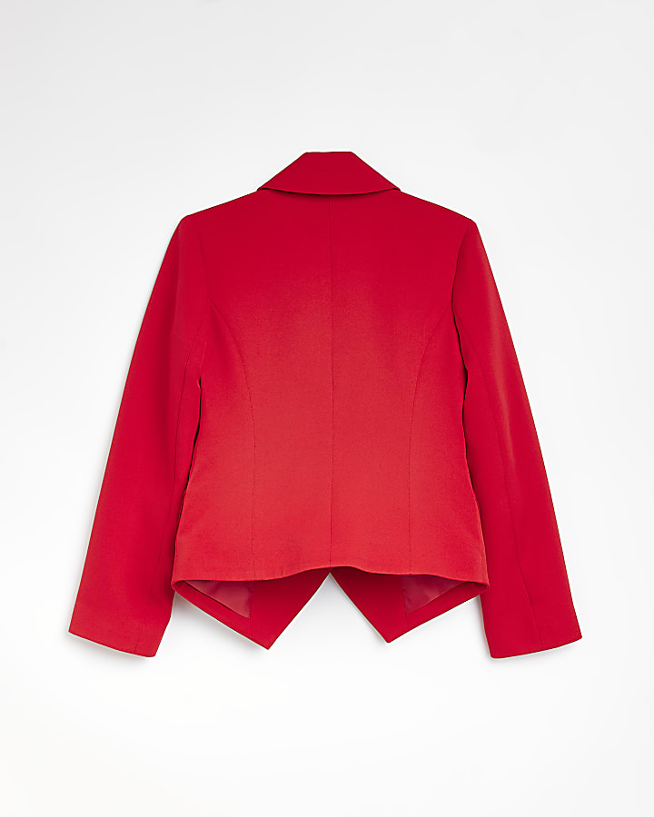 Girls Red Military Buttoned Blazer