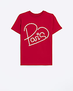 Girls red Paris embossed t-shirt