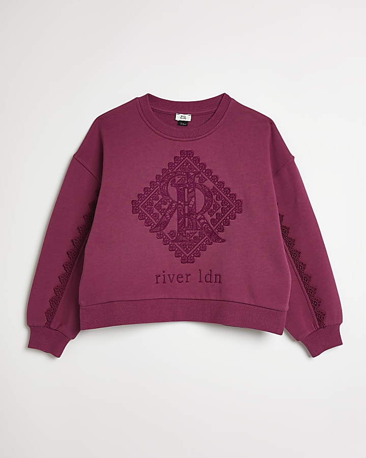 Girls red RI embroidery sweatshirt