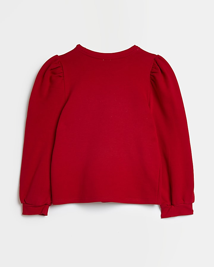 Girls red RI love embellished sweatshirt